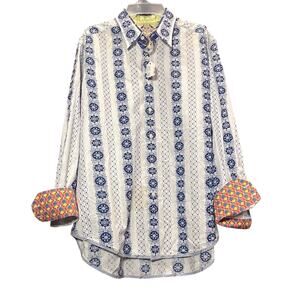 Robert Graham Designer Long Sleeve Dress Shirt Contrast Trim Buttonup Mens Large